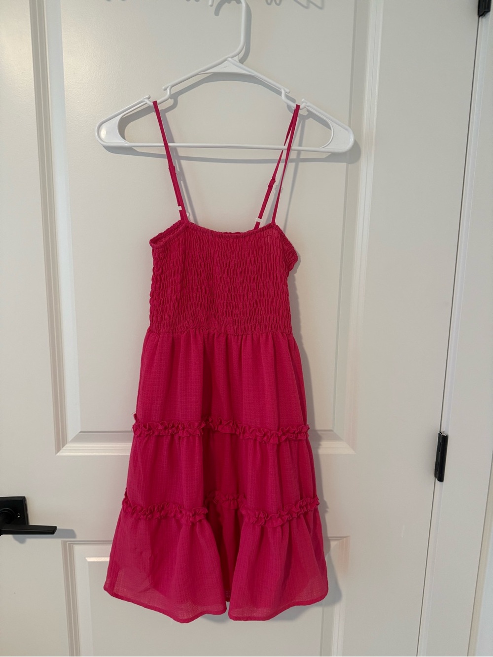 Hot Pink Smocked Spaghetti-Strap Tiered Dress